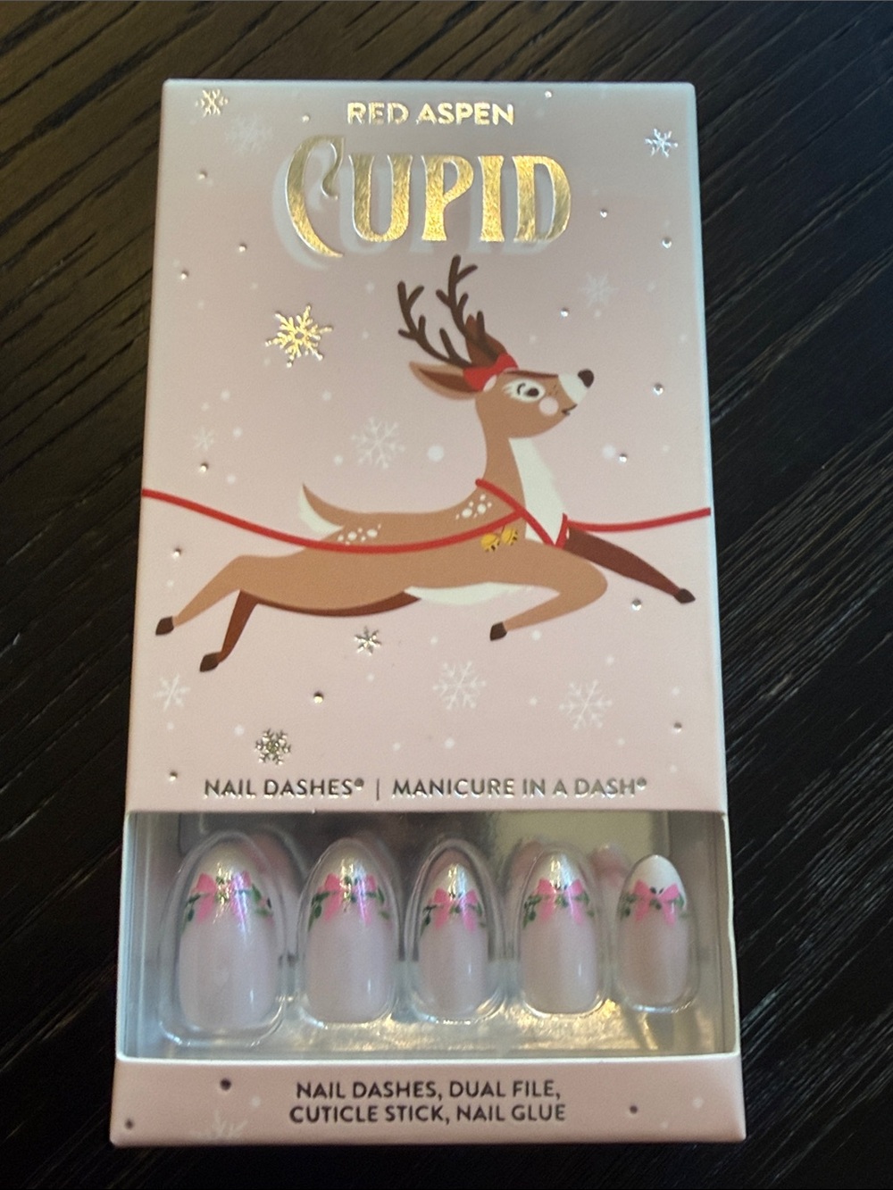 Red Aspen Cupid Pink Holiday Nail Dashes - Press-On Manicure